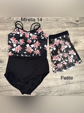 Mirella Black Floral Dance Leotard with Skirt
